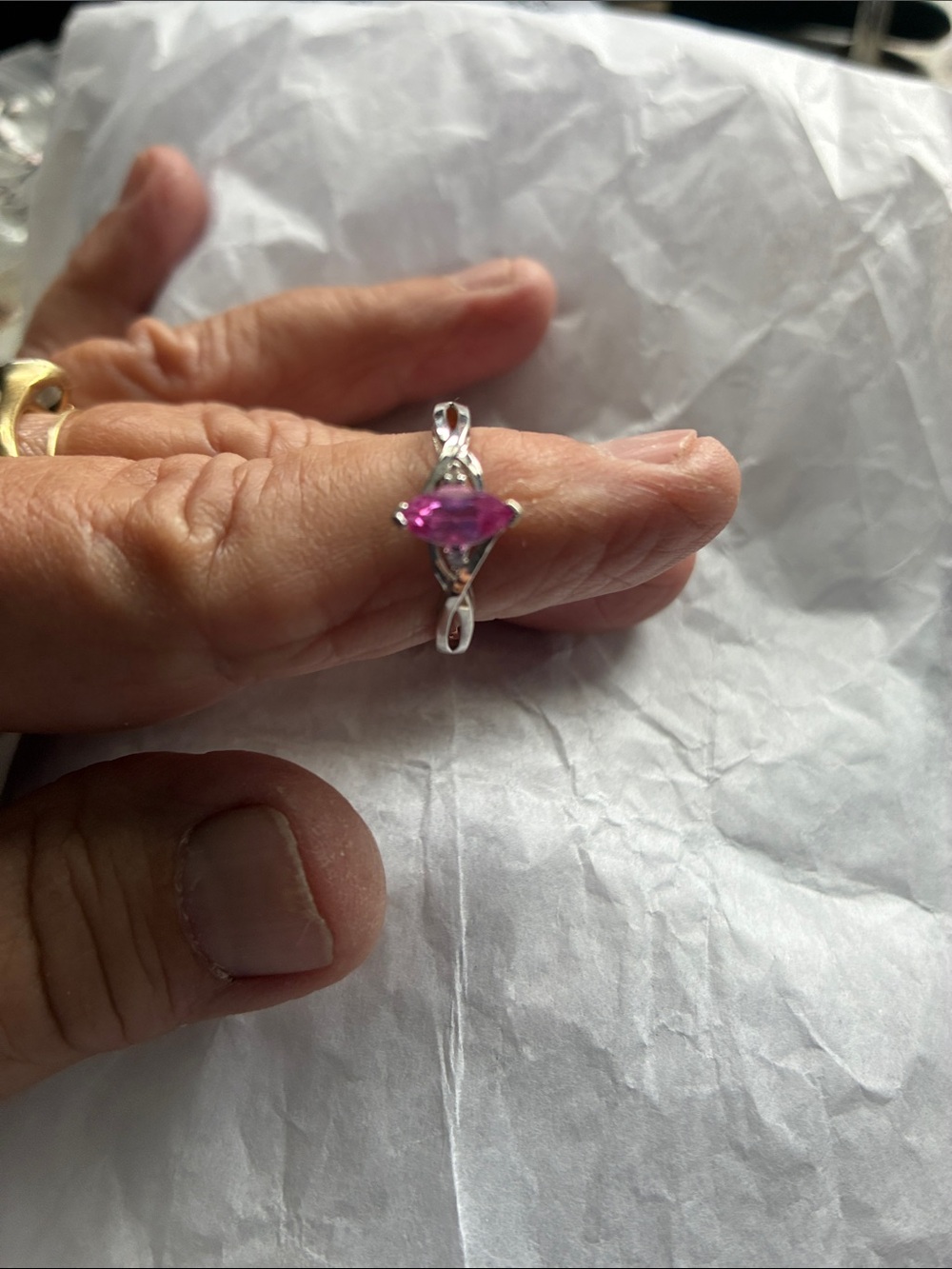 10K Gold Ring with Marquis Pink Topaz  Gem. Size 7     1.76 Grams
